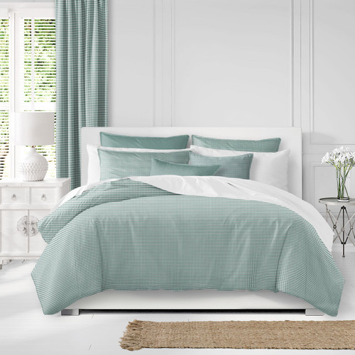 Set of 3 Blue and White Checkered Comforter with Pillow Shams - Super Queen - IMAGE 1