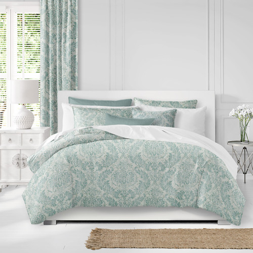 Set of 3 Blue and White Damask Duvet Cover with Pillow Shams - King Size - IMAGE 1