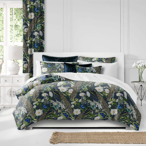 Set of 2 Blue and Green Peacock Print Comforter with Pillow Sham - Twin Size - IMAGE 1