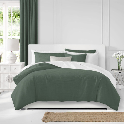 Set of 3 Green Solid Duvet Cover with Pillow Shams - Full Size - IMAGE 1