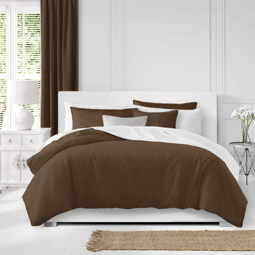 Set of 3 Walnut Brown Solid Coverlet with Pillow Shams - King Size - IMAGE 1