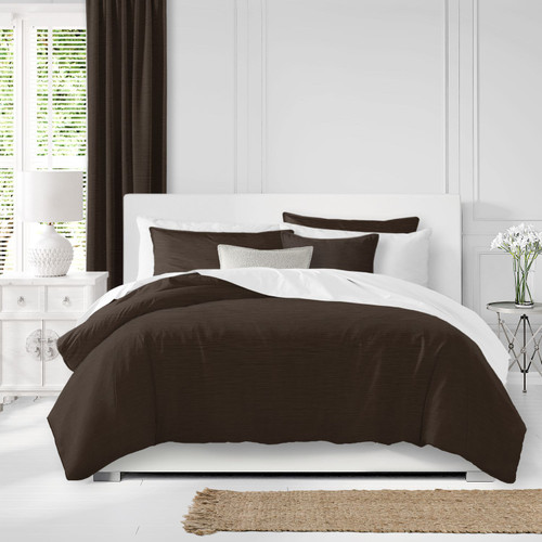 Set of 3 Chocolate Brown Solid Comforter with Pillow Shams - King Size - IMAGE 1