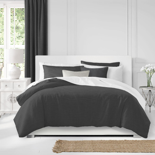 Set of 3 Charcoal Black Solid Coverlet with Pillow Shams - California King Size - IMAGE 1