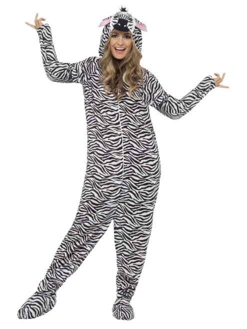 42" Black and White Zebra Unisex Adult Halloween Costume - Large - IMAGE 1