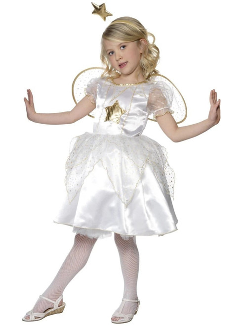 49" White and Gold Star Fairy Girls Child Halloween Costume - Medium - IMAGE 1