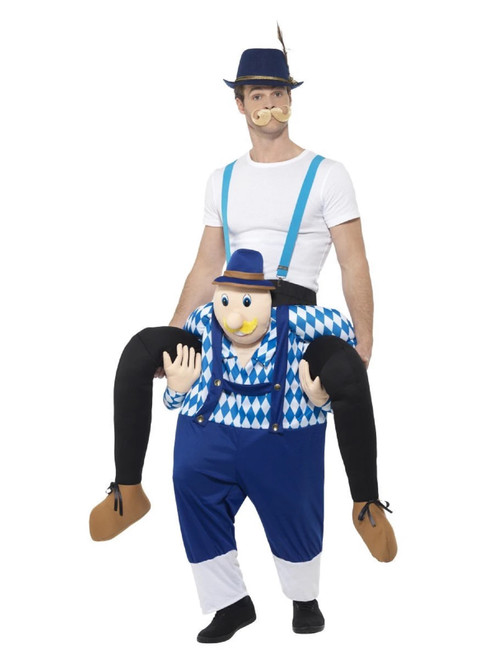 White and Blue Piggyback Bavarian Oktoberfest Men Adult Halloween Costume - IMAGE 1