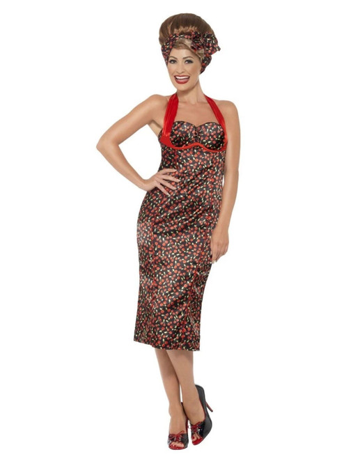 49" Red Cherry Print 1950's Style Rockabilly Women Adult Halloween Costume - Small - IMAGE 1