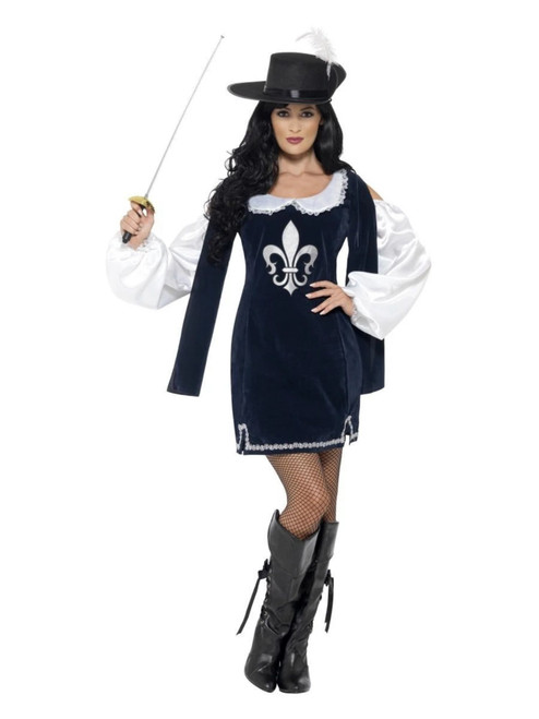 49" Blue and White Musketeer Women Adult Halloween Costume - Small - IMAGE 1
