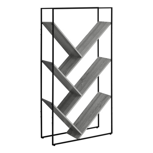 60.25" Matte Gray and Black Wood-Look Contemporary Metal Bookcase - IMAGE 1
