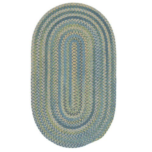 8' x 10' Yellow and Blue All Purpose Handcrafted Reversible Oval Area Throw Rug - IMAGE 1