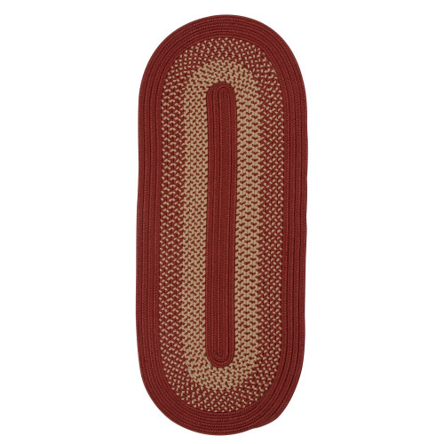 2.5' x 11' Burgundy Red and Beige All Purpose Handcrafted Reversible Oval Area Throw Rug Runner - IMAGE 1