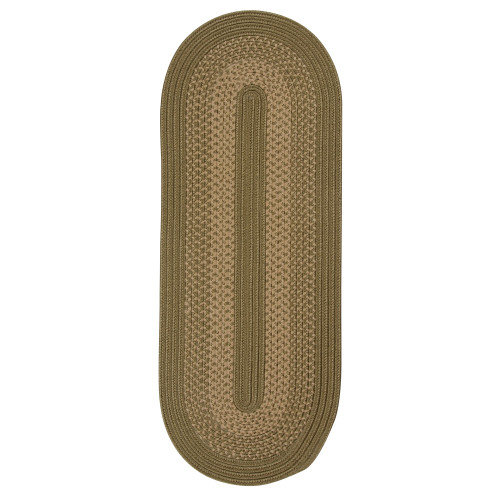 2.5' x 16' Pale Brown and Palm Green All Purpose Handcrafted Reversible Oval Area Throw Rug Runner - IMAGE 1