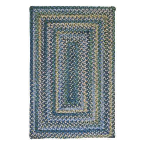 7' x 9' Blue and Green Braided Reversible Rectangular Area Throw Rug - IMAGE 1