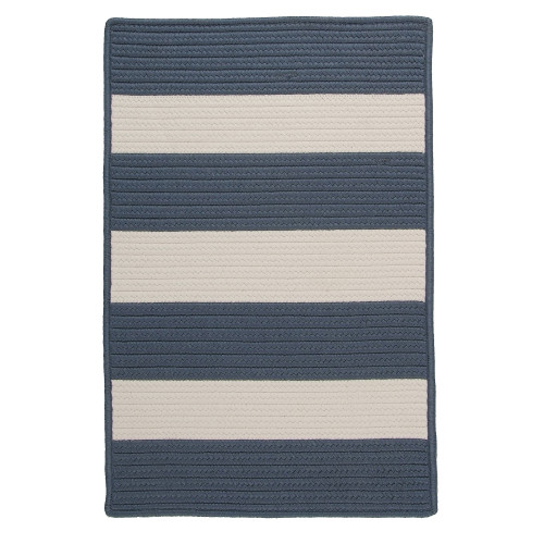 9' x 11' Steel Blue Striped All Purpose Handcrafted Reversible Rectangular Outdoor Area Throw Rug - IMAGE 1