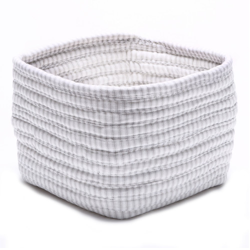 11" Gray and White Handmade Braided Basket - IMAGE 1