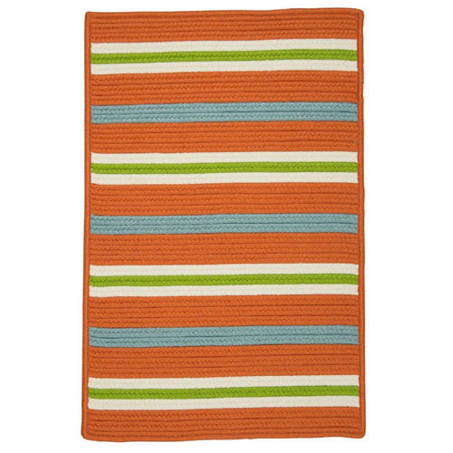 4' x 6' Orange and Blue Striped Handmade Braided Rectangular Area Throw Rug - IMAGE 1