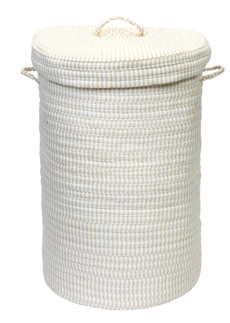 24" Beige and White Handmade Braided Hamper With Lid - IMAGE 1