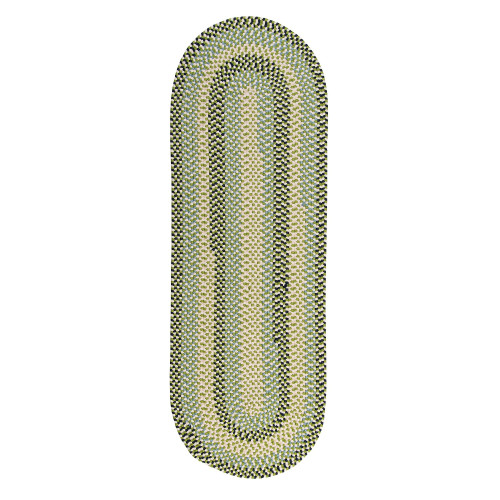 2' x 8' Neon Green and Blue Handcrafted Oval Rug Runner - IMAGE 1