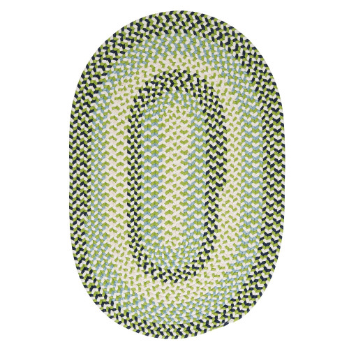 8' x 11' Neon Green and Blue Reversible Handcrafted Oval Braided Area Throw Rug - IMAGE 1