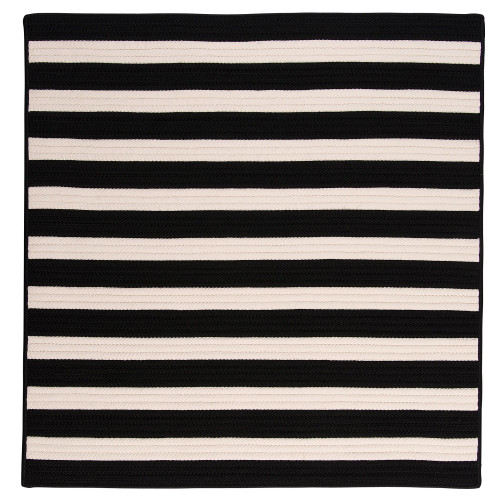 4' Black and White Square Striped Pattern Braided Area Rug - IMAGE 1