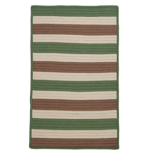 7' x 9' Moss Green and Brown Striped Rectangular Braided Area Throw Rug - IMAGE 1