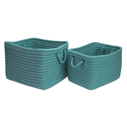 16" Aqua Blue Rustic Rectangular Braided Storage Basket - IMAGE 1