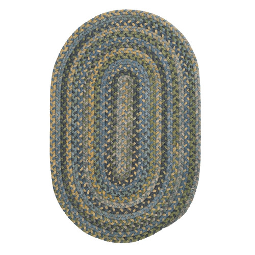 10' x 13' Blue and Yellow Braided Oval Area Throw Rug - IMAGE 1