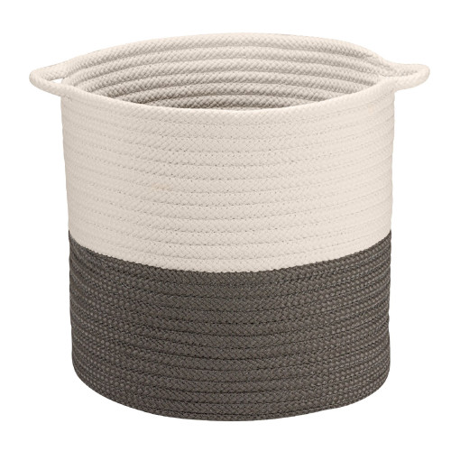 16" Gray and White Handmade Braided Round Basket - IMAGE 1