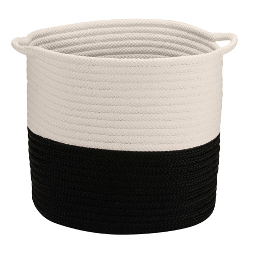 20" Black and White Handmade Braided Round Basket - IMAGE 1