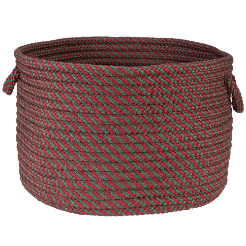 14" Bright Red and Green Novelty Round Braided Storage Basket - IMAGE 1