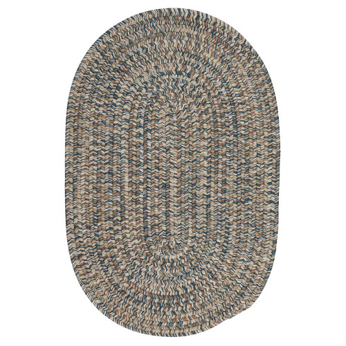 8' x 10' Navy Blue and Tan Brown All Purpose Handmade Reversible Oval Mudroom Area Throw Rug - IMAGE 1