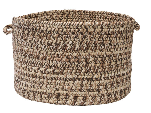 18" Woodland Brown, Neutral Beige and Acorn Brown Round Handmade Braided Basket - IMAGE 1