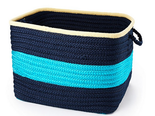 14" Turquoise Navy Blue Classic Square Braided Storage Basket - IMAGE 1
