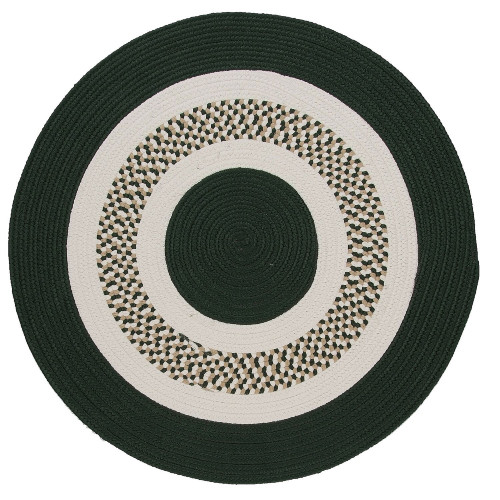 7' Hunter Green, White and Beige Reversible Round Handcrafted Accent Area Rug - IMAGE 1