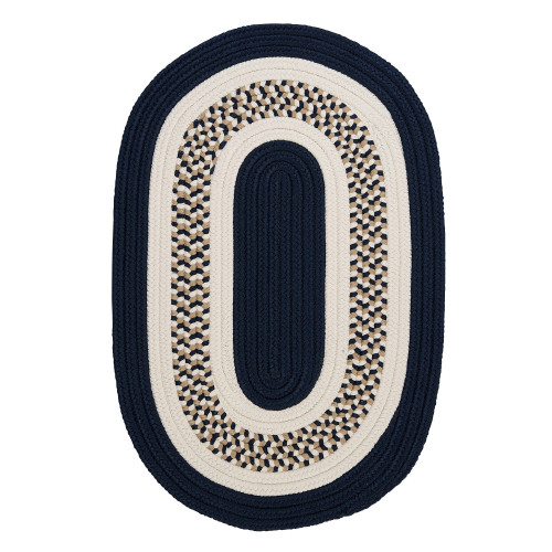 8' x 10' Navy Blue and White Handcrafted Oval Braided Area Throw Rug - IMAGE 1