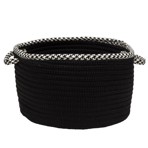 14" Black and White Round Handmade Braided Basket - IMAGE 1