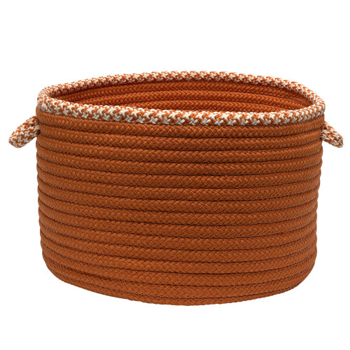 14" Orange and White Round Handmade Braided Basket - IMAGE 1