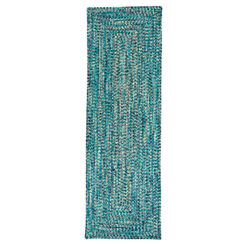 2' x 8' Blue and White Handmade Rectangular Braided Runner Rug - IMAGE 1
