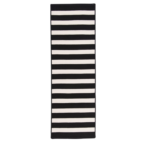 2' x 10' Black and White Striped Handcrafted Rectangular Outdoor Reversible Area Throw Rug Runner - IMAGE 1