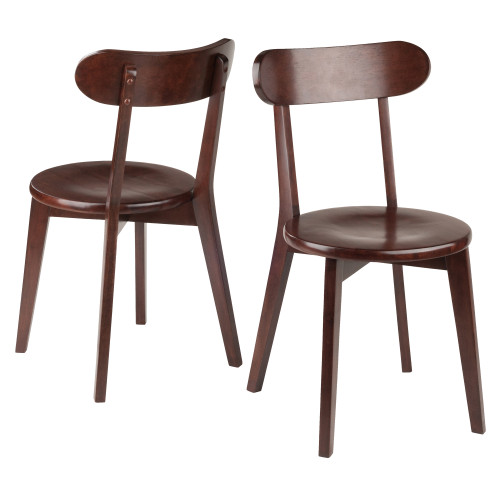Set of 2 Walnut Wood Chair with Round Seat and Inspired Flared Legs 31.5" - IMAGE 1