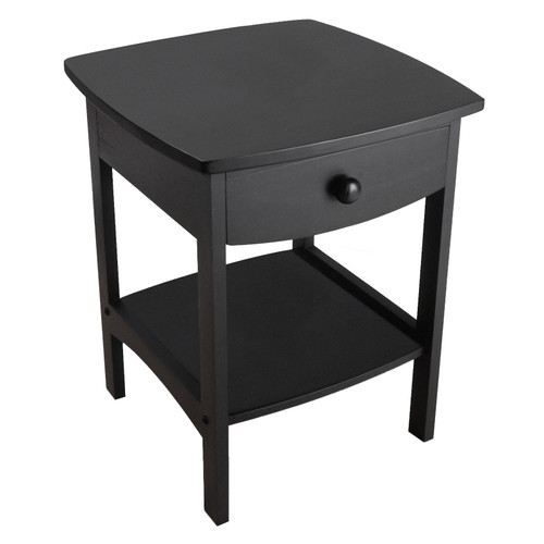 22" Black Elegant Claire Curved End Table with Drawer and Shelf - IMAGE 1