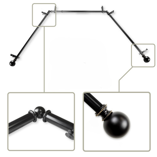 Adjustable Bay Window Curtain Rod with Corner Connectors - 150" - Black - IMAGE 1
