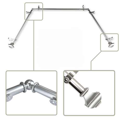 Adjustable Bay Window Curtain Rod - 149" - Silver - IMAGE 1