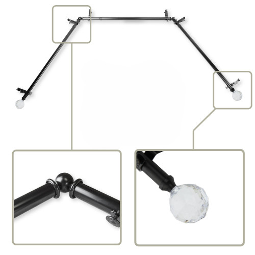 Adjustable Bay Window Curtain Rod - 150" - Black - IMAGE 1