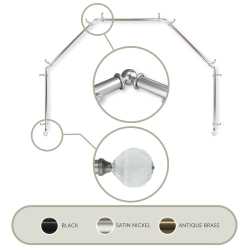 232-Inch Silver Bendable 5-Sided Bay Window Curtain Rod With a White Knob - IMAGE 1