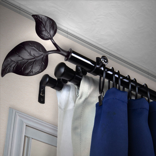 178" Black Solid Contemporary Triple Curtain Rod - IMAGE 1