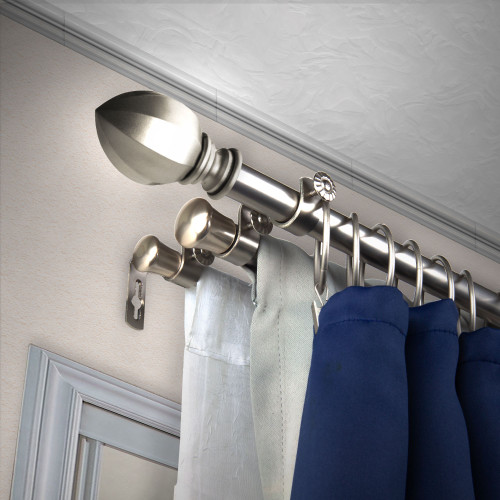 176-Inch Silver Contemporary Triple Curtain Rod With an Oval Knob - IMAGE 1