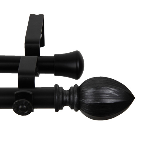 120"- 170" Solid Black Adjustable Round Baronet Double Curtain Rod - IMAGE 1