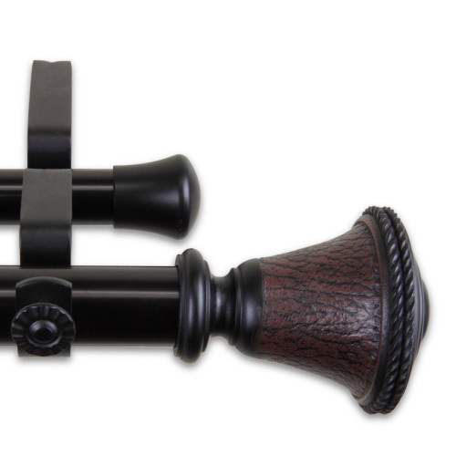 90-Inch Black Solid Contemporary Double Curtain Rod With a Wooden Knob - IMAGE 1