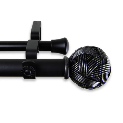 125" Black Solid Contemporary Double Curtain Rod - IMAGE 1